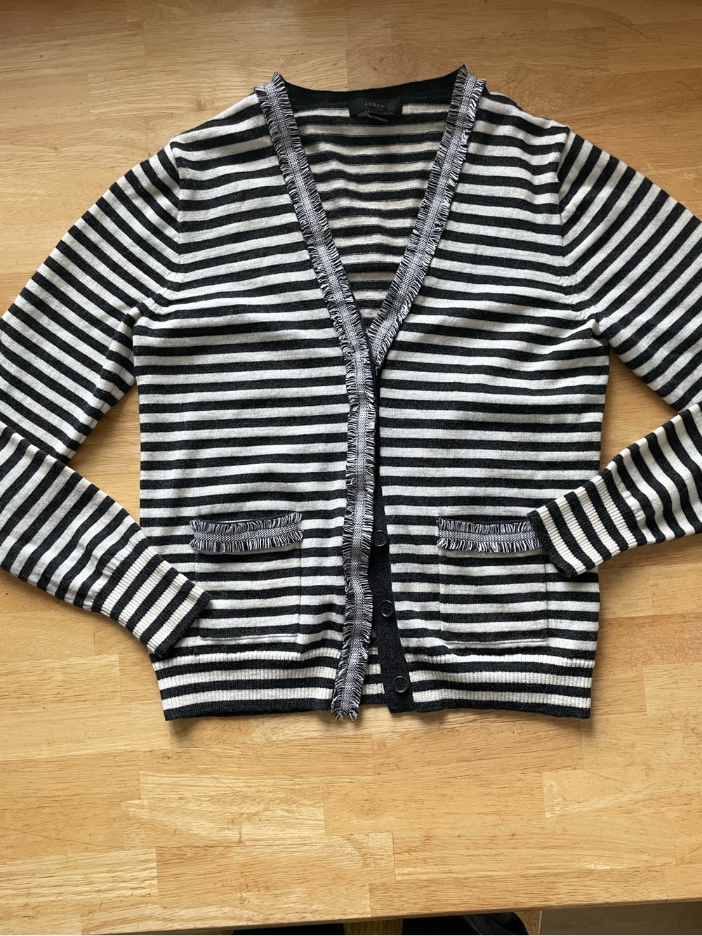 J.Crew Striped 100 % Wool Cardigan in gray & Cream Size Medium